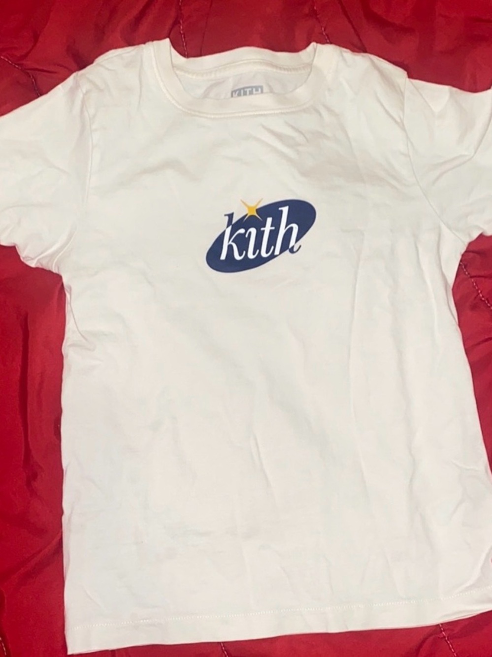 Kith White Tee with Navy Logo and Gold Star